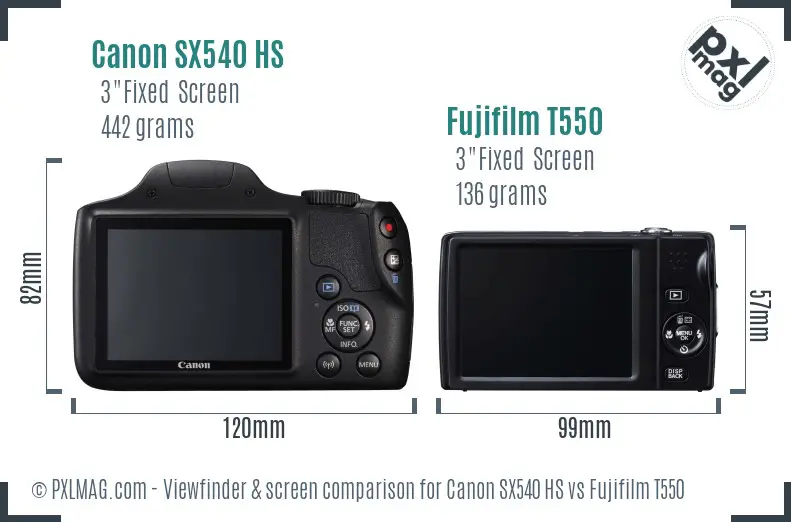 Canon SX540 HS vs Fujifilm T550 Screen and Viewfinder comparison
