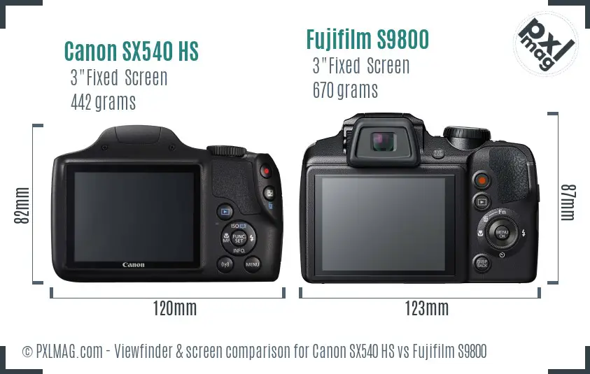 Canon SX540 HS vs Fujifilm S9800 Screen and Viewfinder comparison