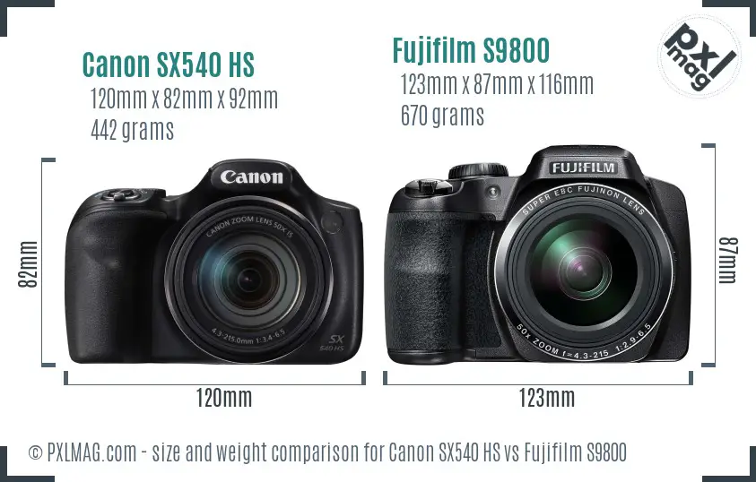 Canon SX540 HS vs Fujifilm S9800 size comparison