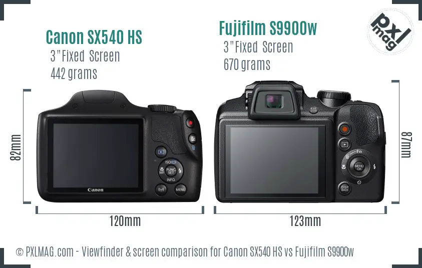 Canon SX540 HS vs Fujifilm S9900w Screen and Viewfinder comparison