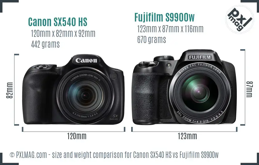 Canon SX540 HS vs Fujifilm S9900w size comparison