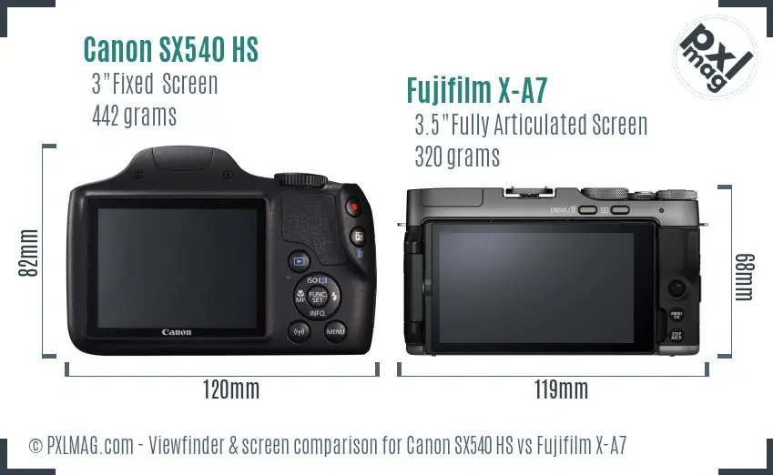 Canon SX540 HS vs Fujifilm X-A7 Screen and Viewfinder comparison
