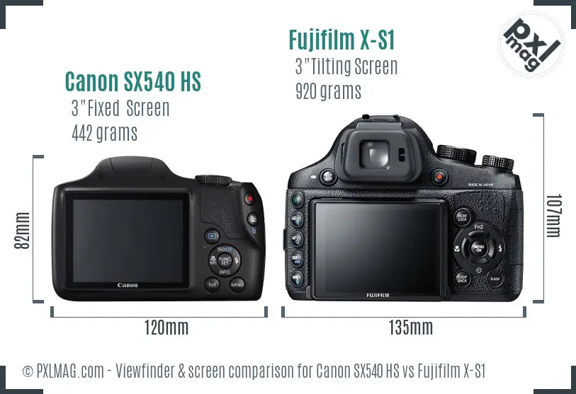 Canon SX540 HS vs Fujifilm X-S1 Screen and Viewfinder comparison