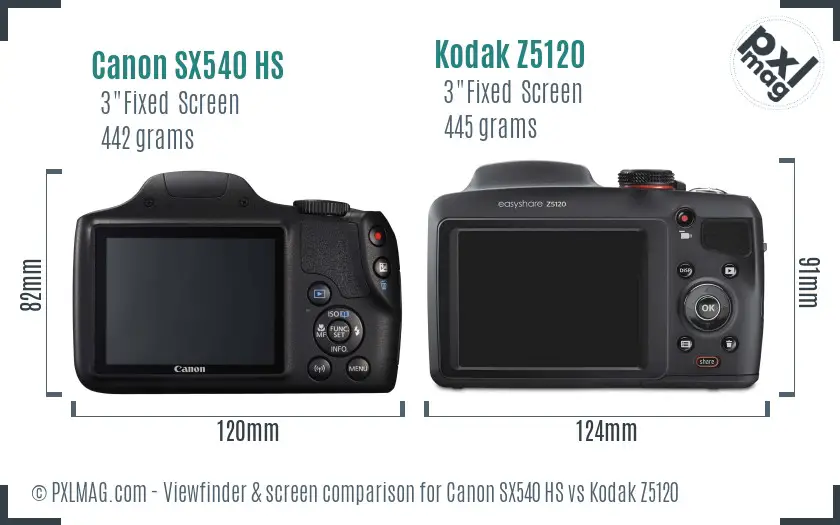 Canon SX540 HS vs Kodak Z5120 Screen and Viewfinder comparison