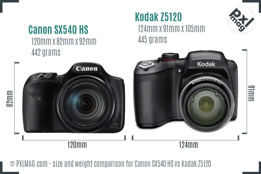 Canon SX540 HS vs Kodak Z5120 size comparison