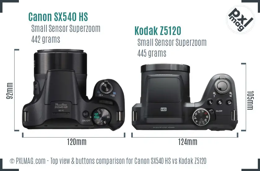 Canon SX540 HS vs Kodak Z5120 top view buttons comparison