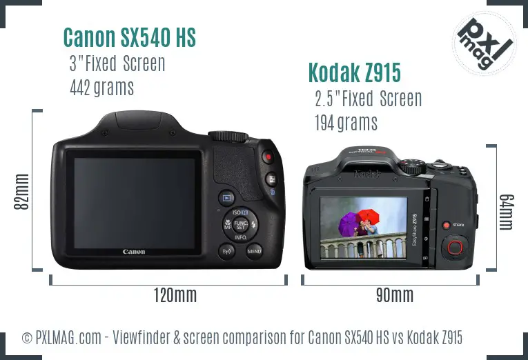 Canon SX540 HS vs Kodak Z915 Screen and Viewfinder comparison
