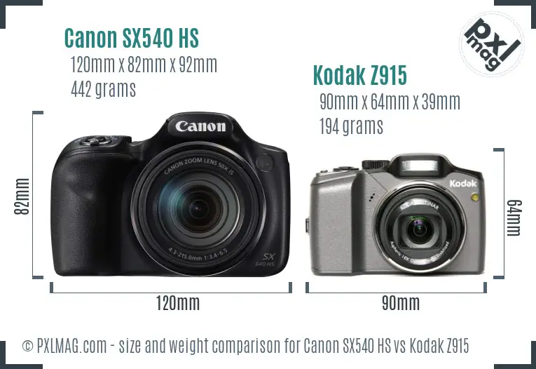 Canon SX540 HS vs Kodak Z915 size comparison