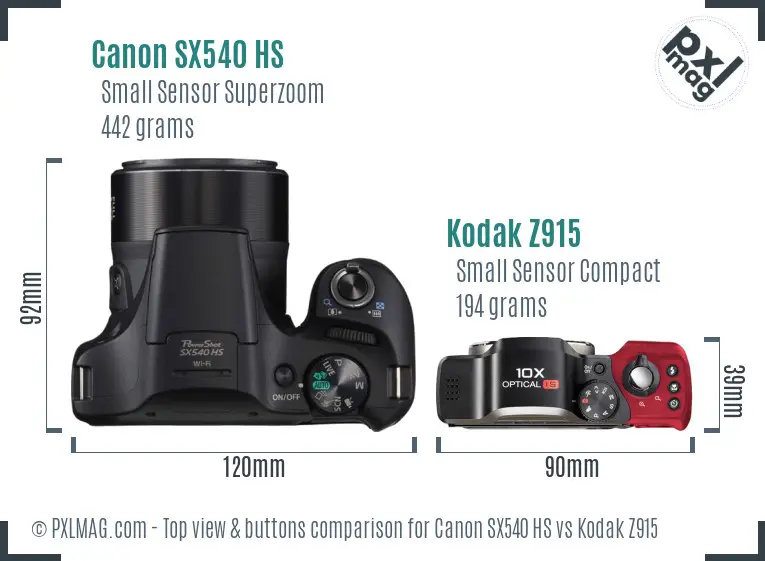 Canon SX540 HS vs Kodak Z915 top view buttons comparison