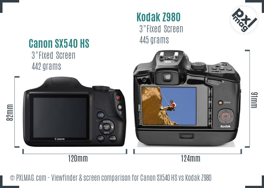 Canon SX540 HS vs Kodak Z980 Screen and Viewfinder comparison