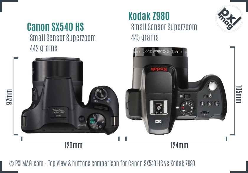 Canon SX540 HS vs Kodak Z980 top view buttons comparison