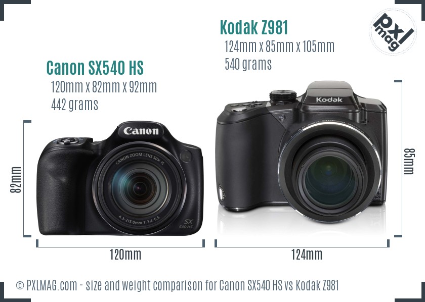 Canon SX540 HS vs Kodak Z981 size comparison