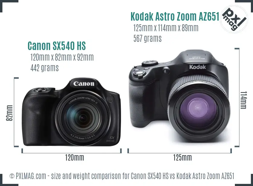 Canon SX540 HS vs Kodak Astro Zoom AZ651 size comparison