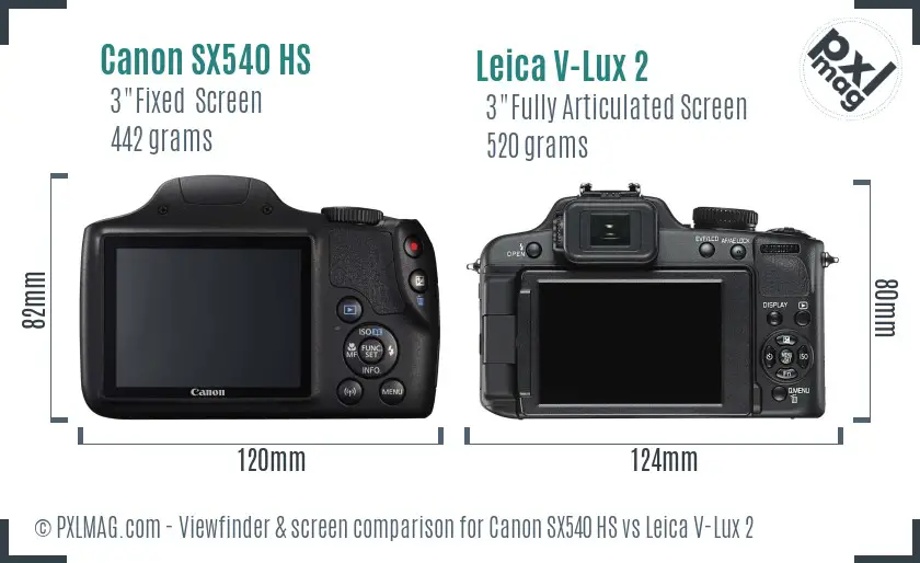 Canon SX540 HS vs Leica V-Lux 2 Screen and Viewfinder comparison