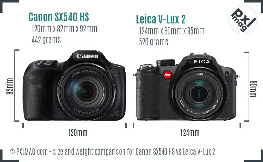 Canon SX540 HS vs Leica V-Lux 2 size comparison