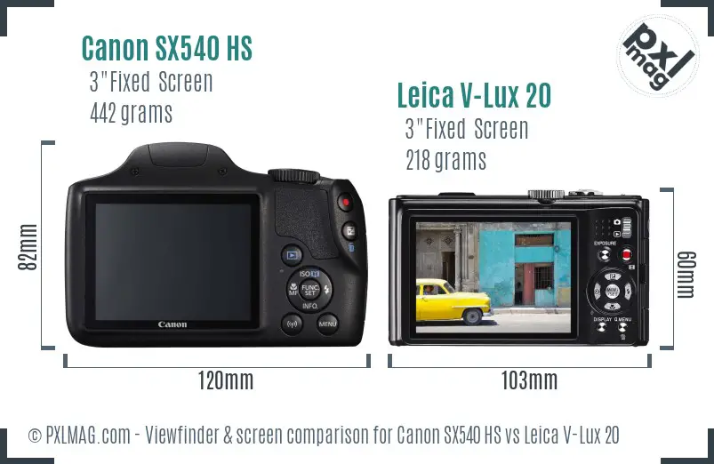 Canon SX540 HS vs Leica V-Lux 20 Screen and Viewfinder comparison