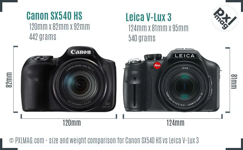 Canon SX540 HS vs Leica V-Lux 3 size comparison Canon SX540 HS vs Leica V-Lux 3 size comparison
