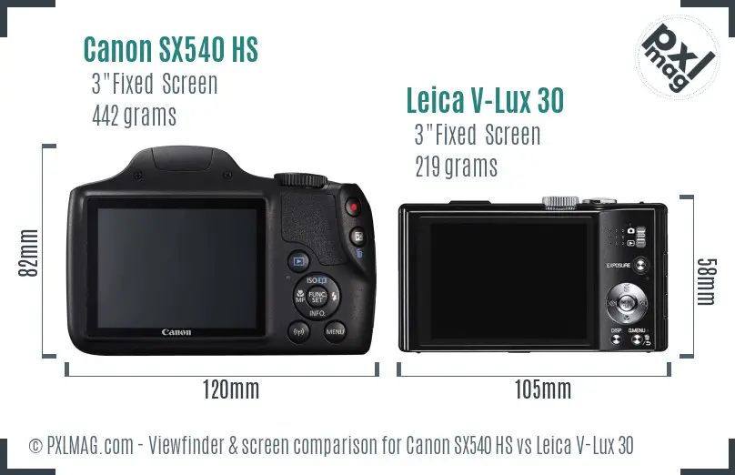 Canon SX540 HS vs Leica V-Lux 30 Screen and Viewfinder comparison