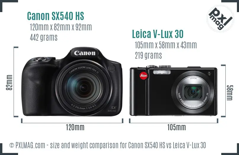 Canon SX540 HS vs Leica V-Lux 30 size comparison
