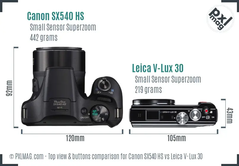 Canon SX540 HS vs Leica V-Lux 30 top view buttons comparison