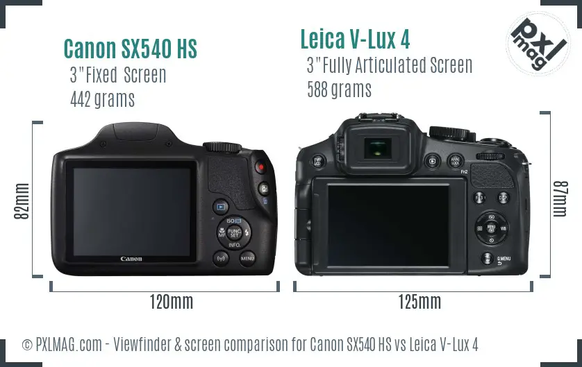Canon SX540 HS vs Leica V-Lux 4 Screen and Viewfinder comparison