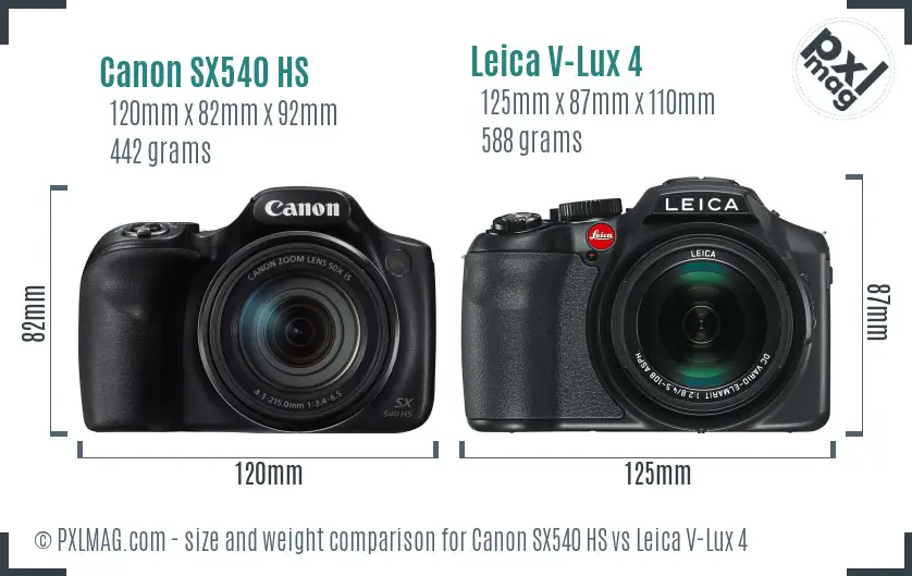 Canon SX540 HS vs Leica V-Lux 4 size comparison