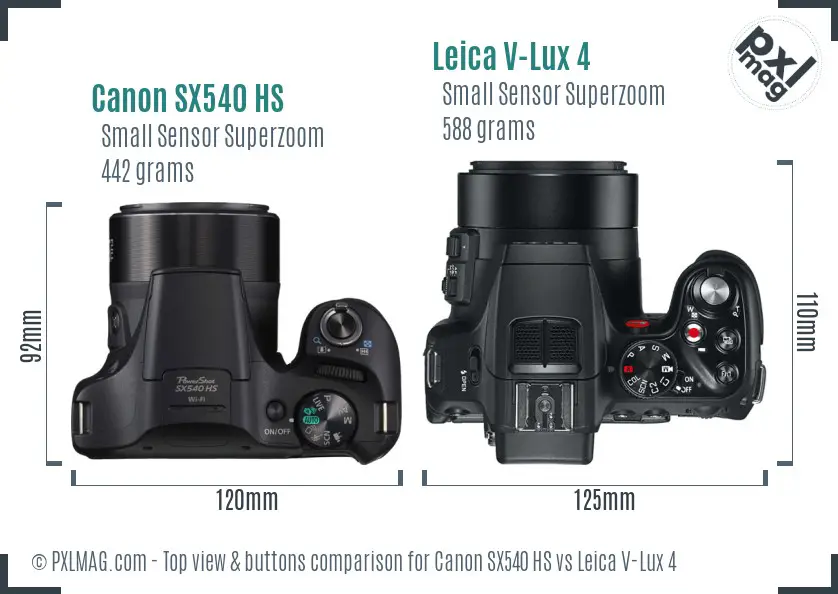 Canon SX540 HS vs Leica V-Lux 4 top view buttons comparison