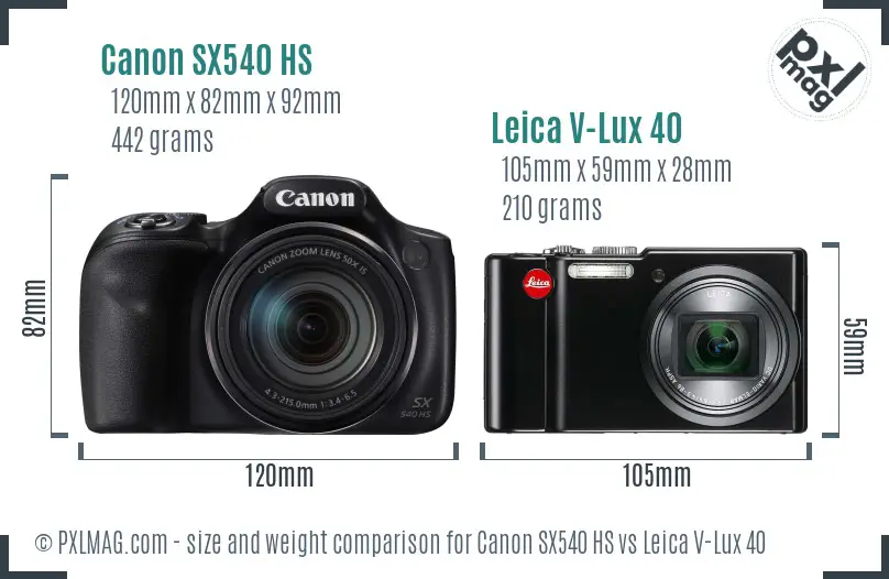 Canon SX540 HS vs Leica V-Lux 40 size comparison