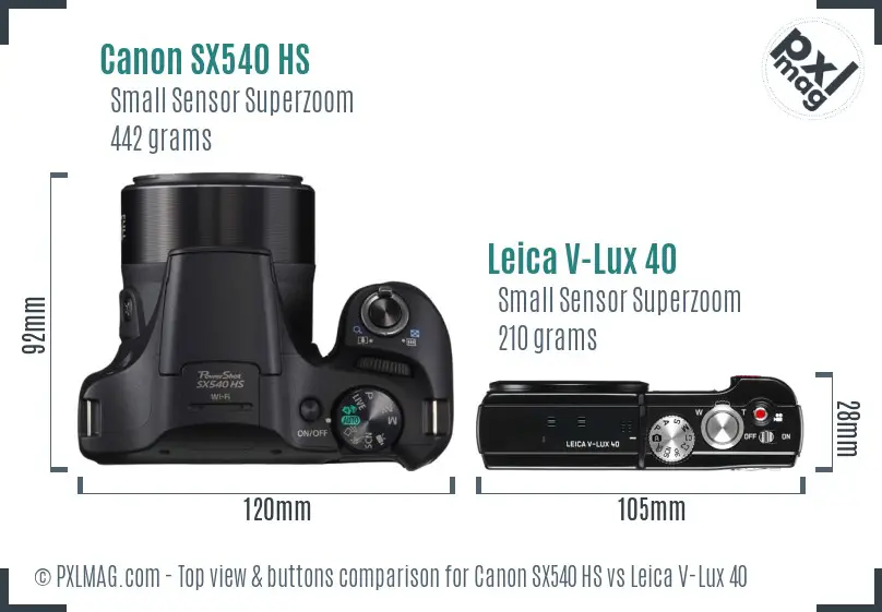 Canon SX540 HS vs Leica V-Lux 40 top view buttons comparison