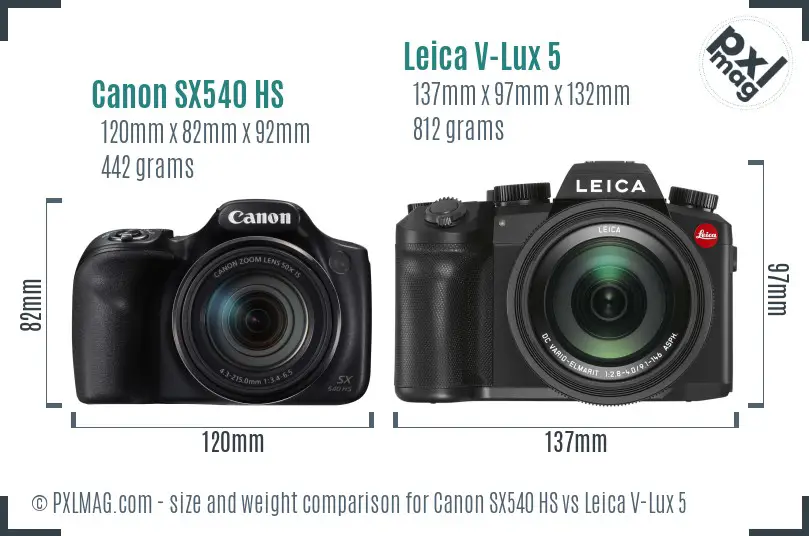 Canon SX540 HS vs Leica V-Lux 5 size comparison