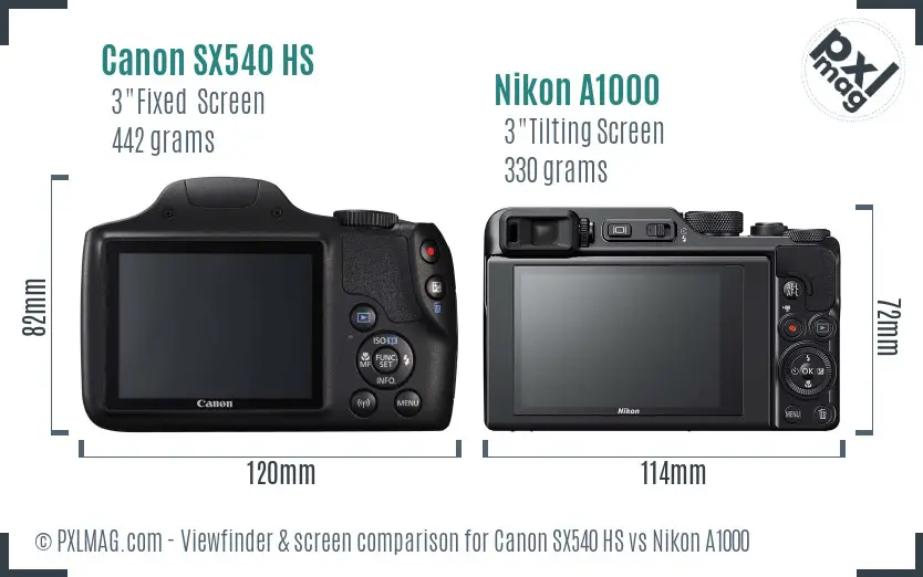Canon SX540 HS vs Nikon A1000 Screen and Viewfinder comparison