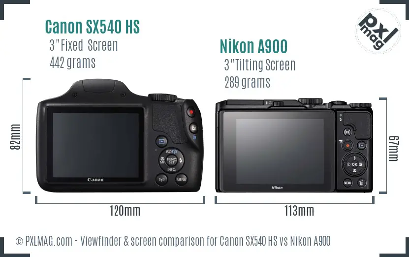 Canon SX540 HS vs Nikon A900 Screen and Viewfinder comparison