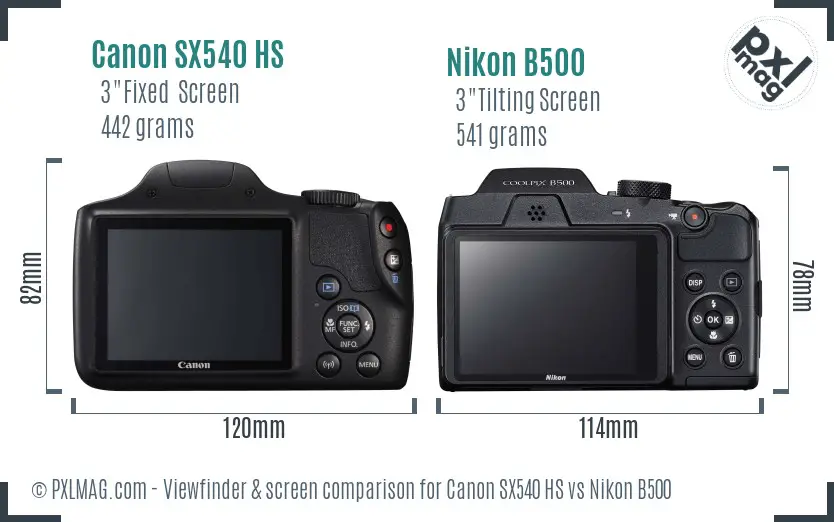 Canon SX540 HS vs Nikon B500 Screen and Viewfinder comparison