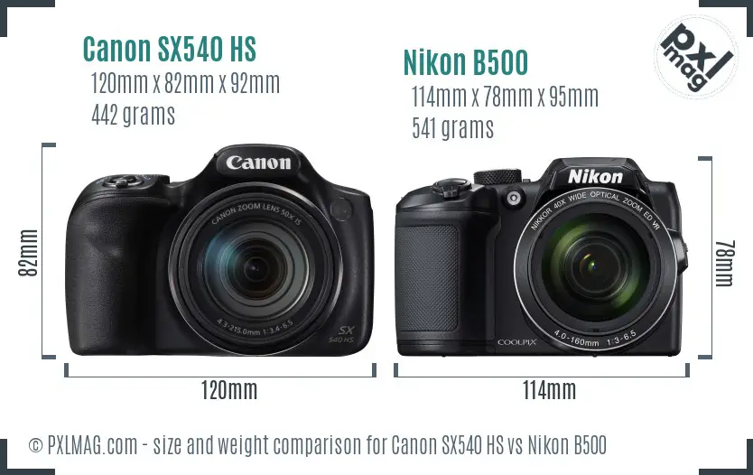 Canon SX540 HS vs Nikon B500 size comparison