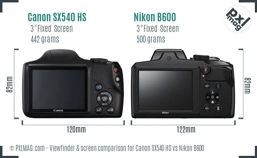 Canon SX540 HS vs Nikon B600 Screen and Viewfinder comparison