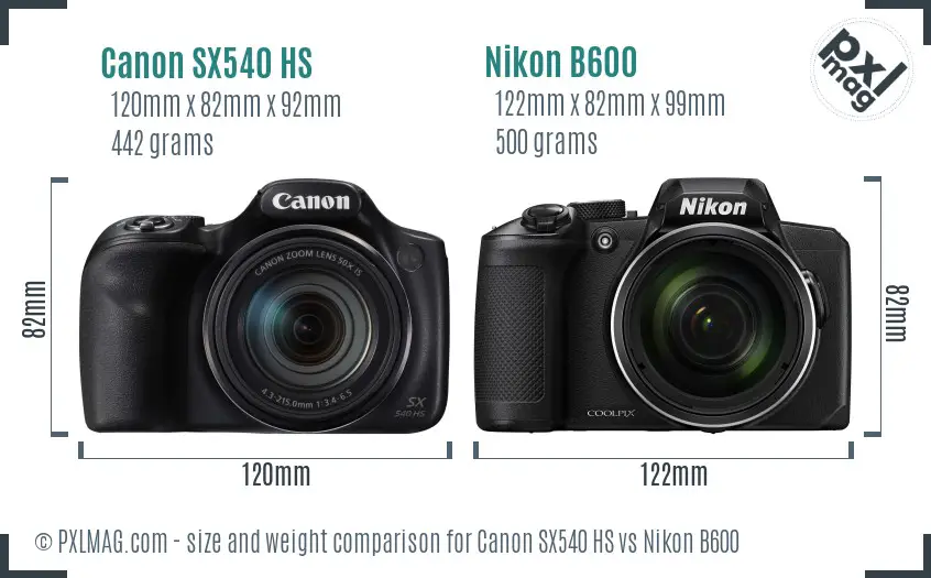 Canon SX540 HS vs Nikon B600 size comparison