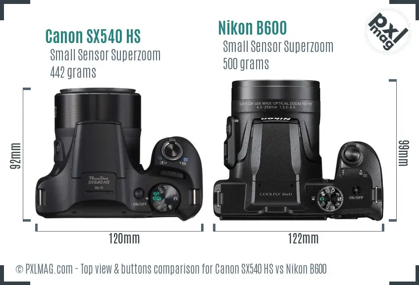 Canon SX540 HS vs Nikon B600 top view buttons comparison
