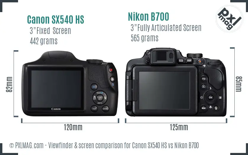 Canon SX540 HS vs Nikon B700 Screen and Viewfinder comparison