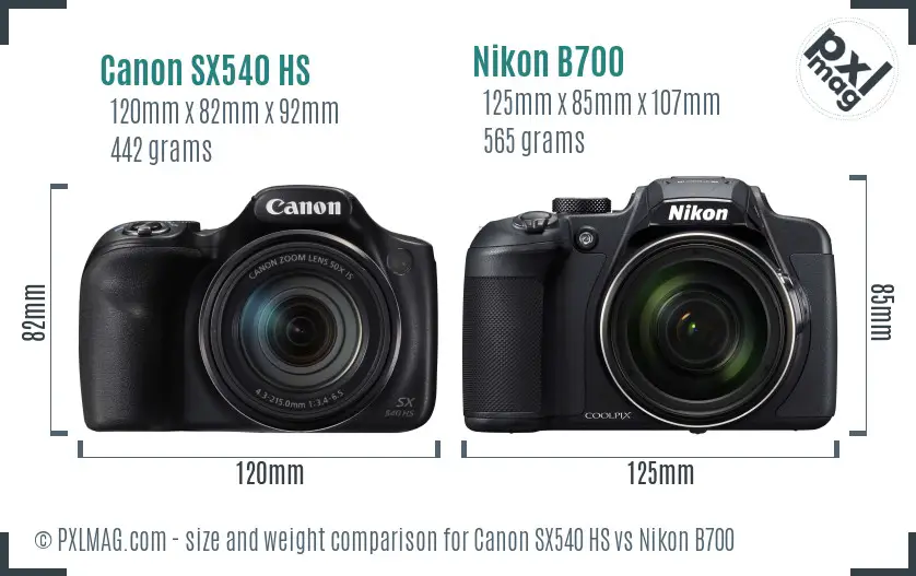 Canon SX540 HS vs Nikon B700 size comparison