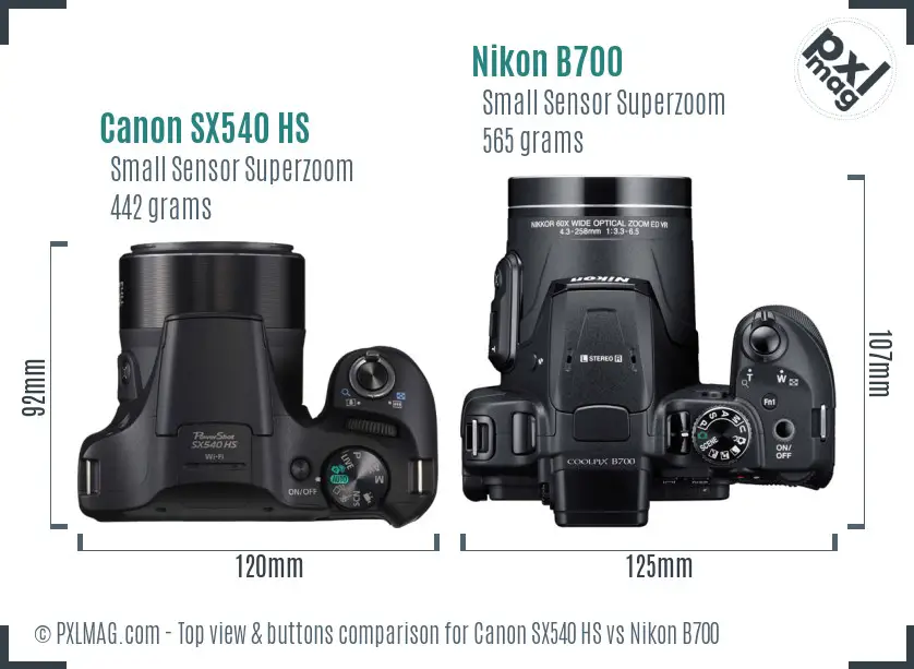 Canon SX540 HS vs Nikon B700 top view buttons comparison