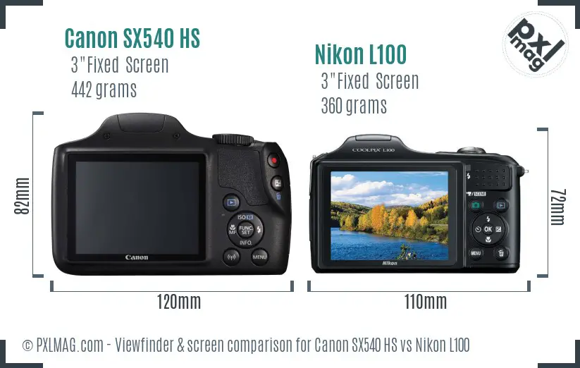Canon SX540 HS vs Nikon L100 Screen and Viewfinder comparison