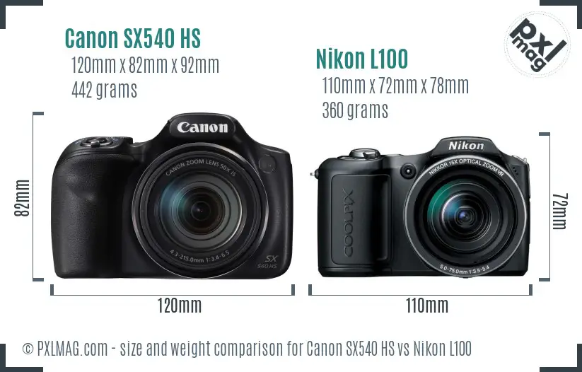 Canon SX540 HS vs Nikon L100 size comparison