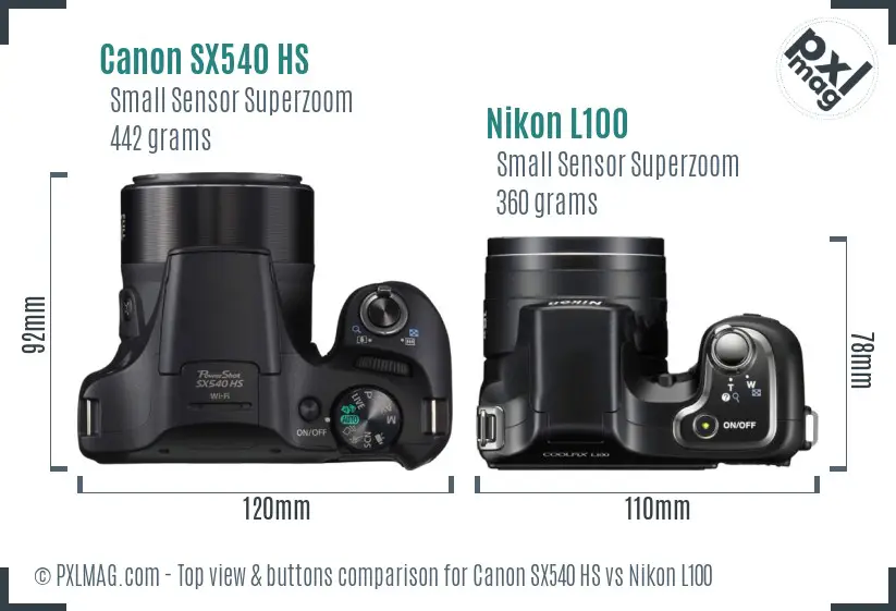 Canon SX540 HS vs Nikon L100 top view buttons comparison