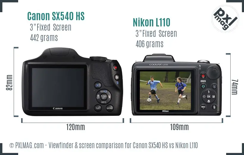 Canon SX540 HS vs Nikon L110 Screen and Viewfinder comparison