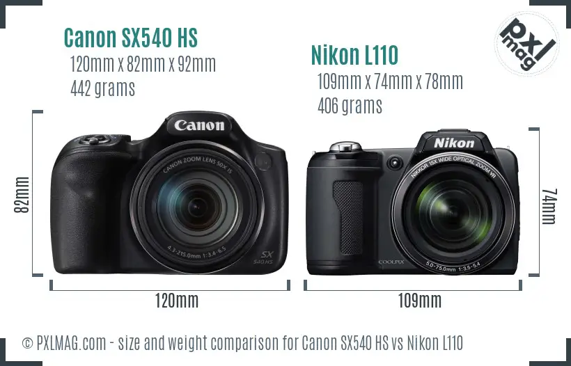 Canon SX540 HS vs Nikon L110 size comparison
