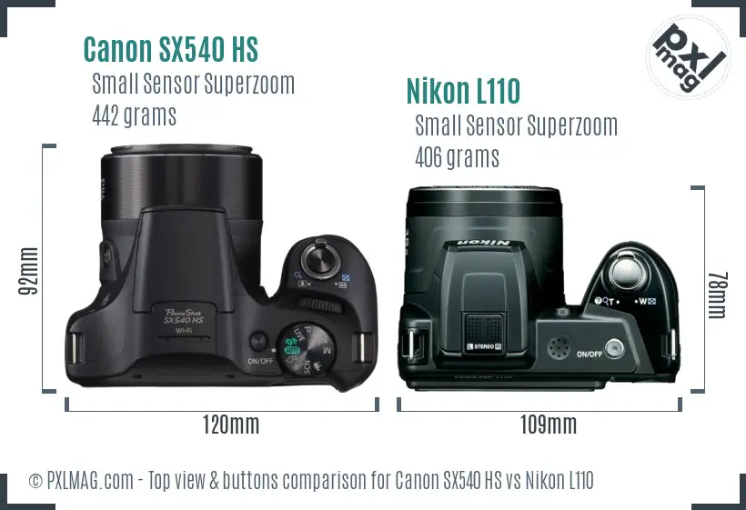 Canon SX540 HS vs Nikon L110 top view buttons comparison