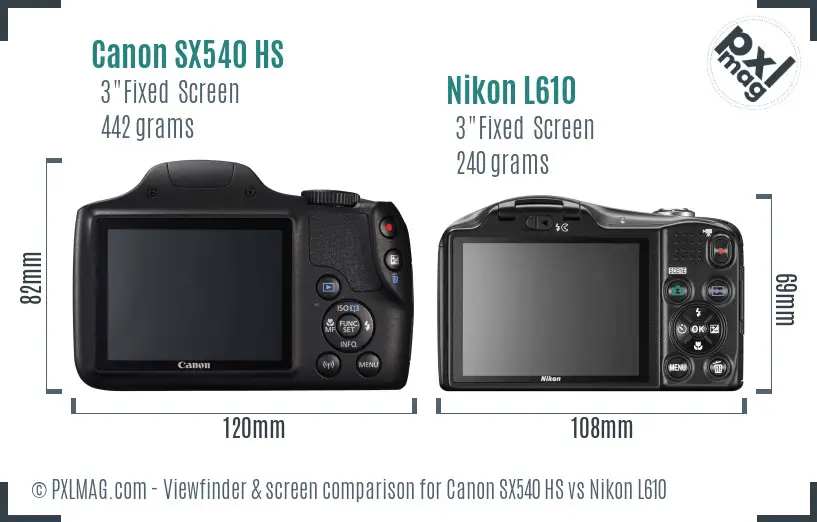 Canon SX540 HS vs Nikon L610 Screen and Viewfinder comparison
