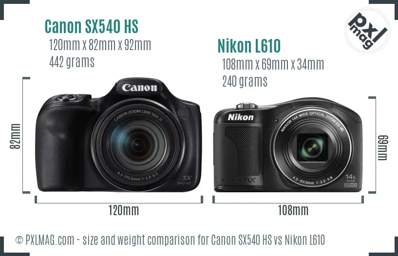 Canon SX540 HS vs Nikon L610 size comparison