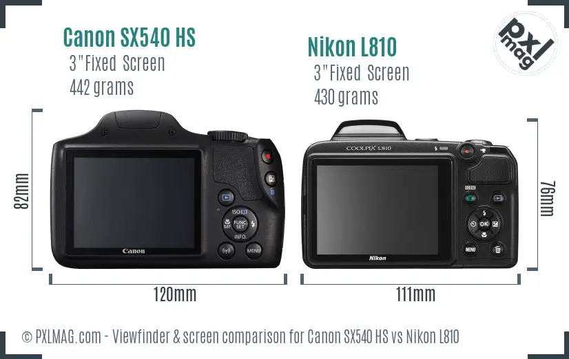 Canon SX540 HS vs Nikon L810 Screen and Viewfinder comparison