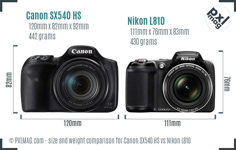 Canon SX540 HS vs Nikon L810 size comparison